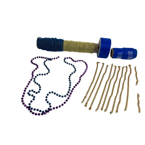 Lot of Craft item's Blue Ribbon Blue/Gold Beads 11h - Picture 1 of 8